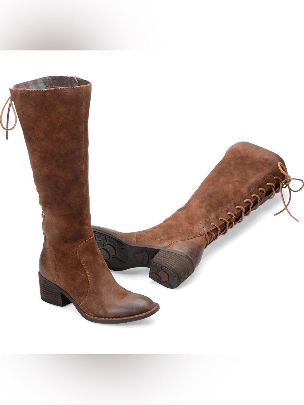 Born Azurite Tobacco Tall Riding Brown Suede Lace-Back Heeled Boots 9 GUC